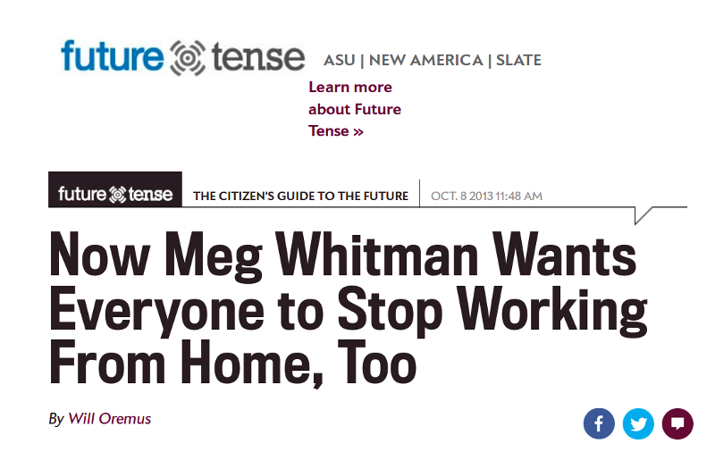 Meg Whitman stops working from home at HP